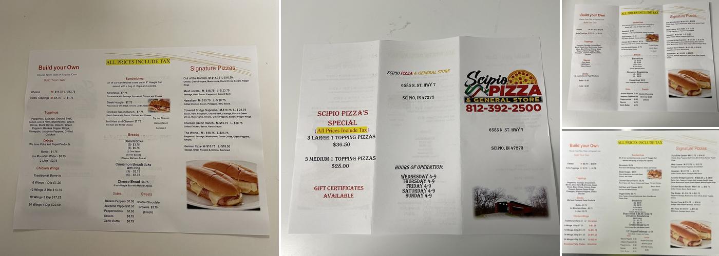 Scipio Pizza & General Store Menu