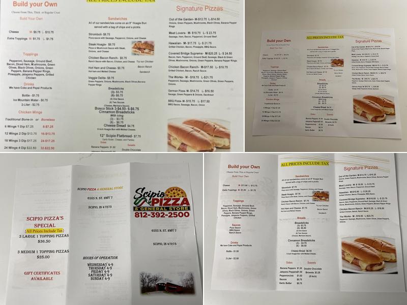 Scipio Pizza & General Store Menu