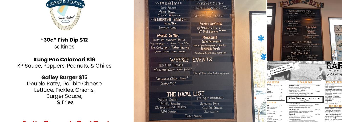 Bar{n} booze {n} bites Menu