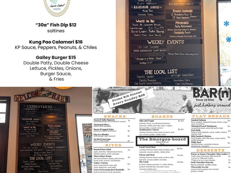 Bar{n} booze {n} bites Menu