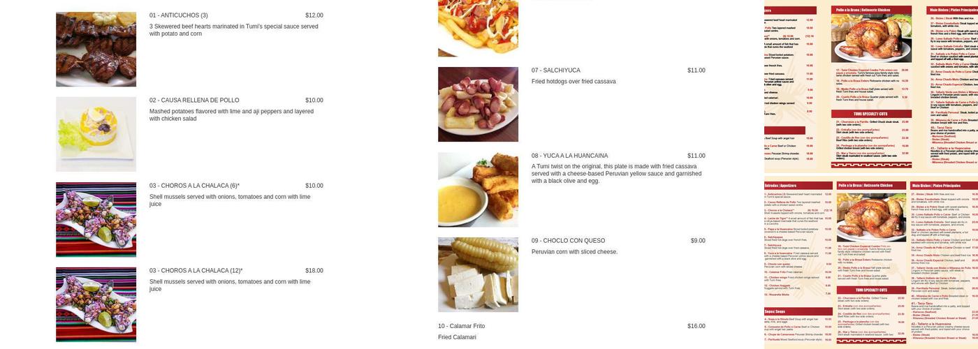 Tumi2Go Peruvian Menu
