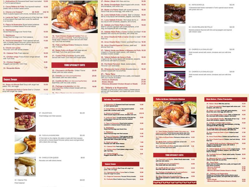Tumi2Go Peruvian Menu