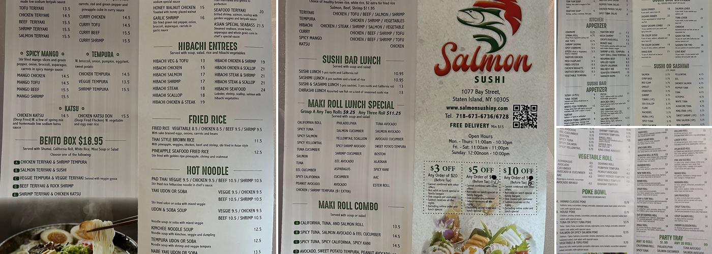 salmon sushi restaurant Menu