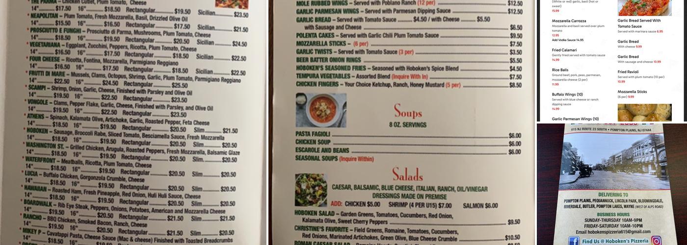 Hoboken's Pizzeria Menu