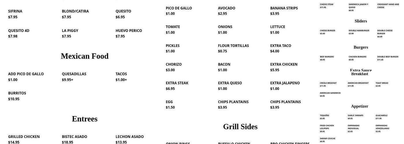 Mora's Take Out Menu