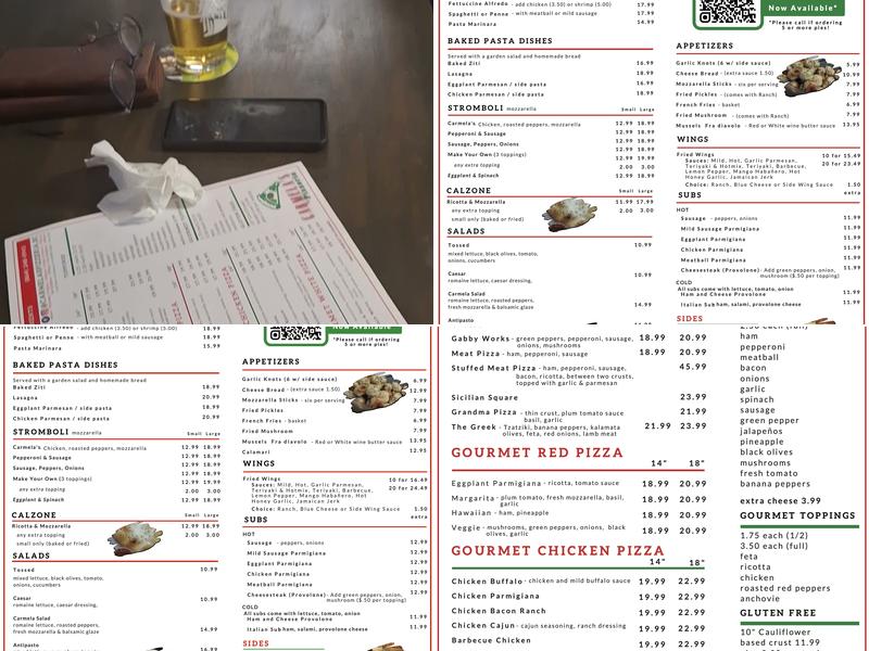Carmela's Pizzeria Menu