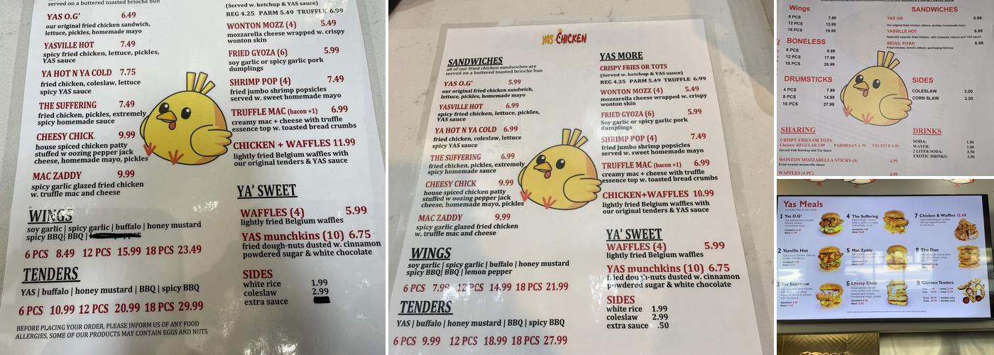 Yas Chicken Menu