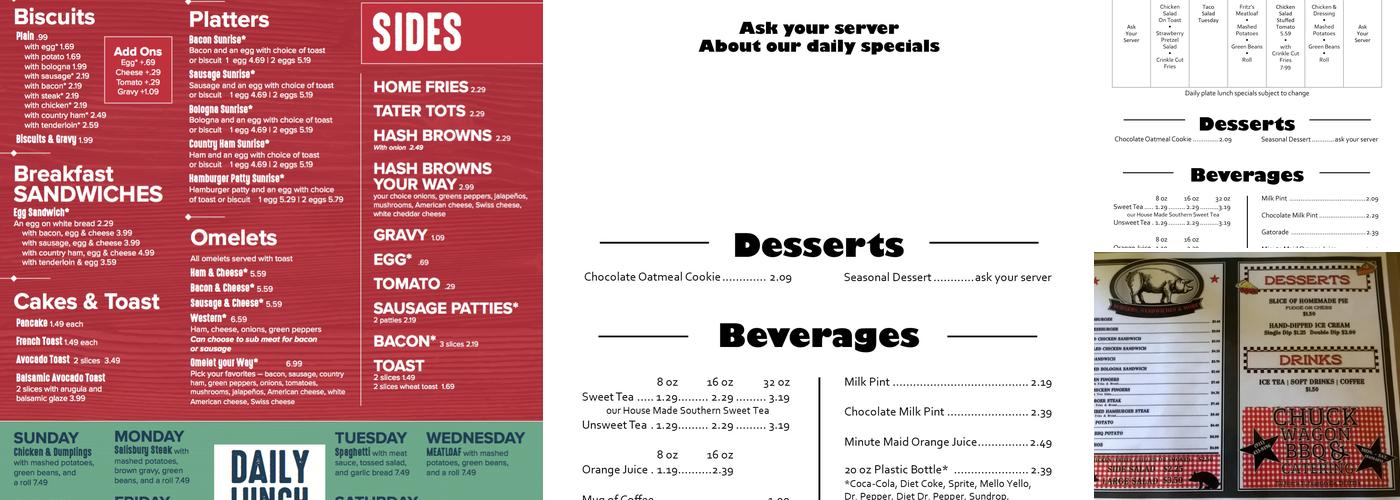 Fritz's Chuckwagon Diner Menu