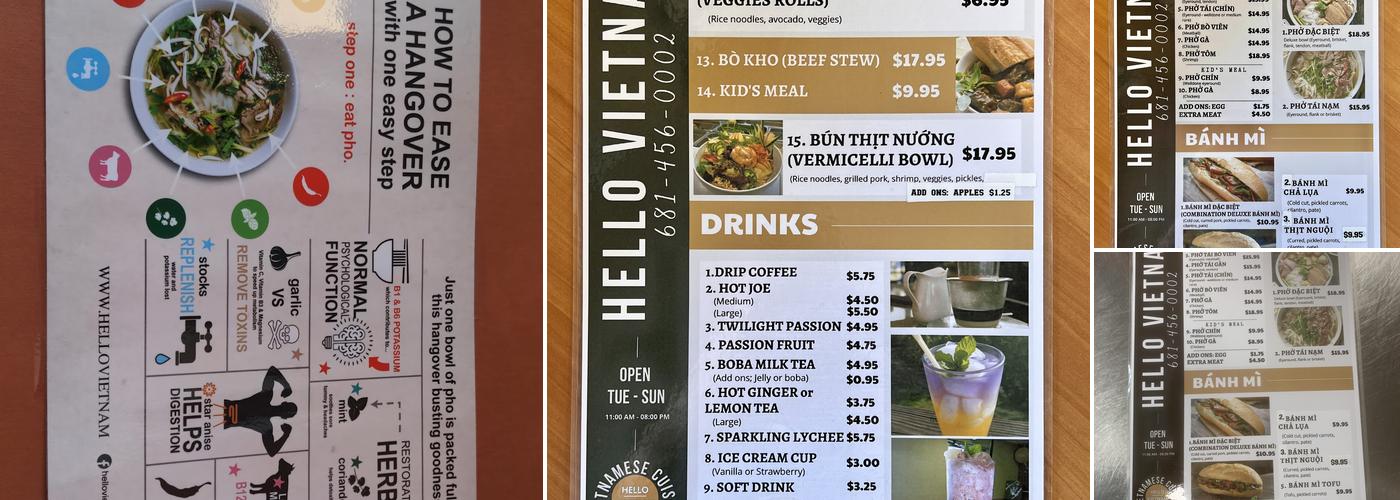 Hello vietnam Menu