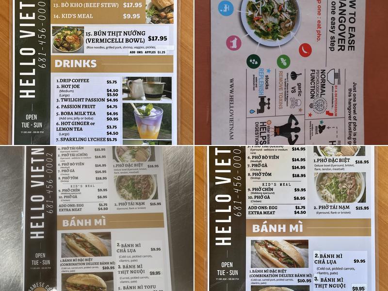 Hello vietnam Menu