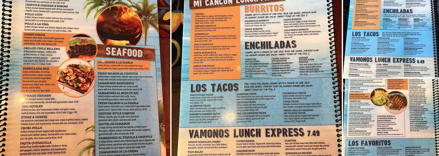 Mi cancun angier Menu