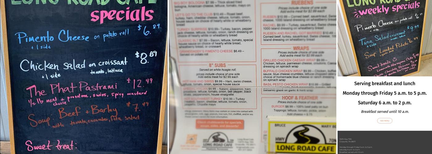 Long Road Cafe Menu