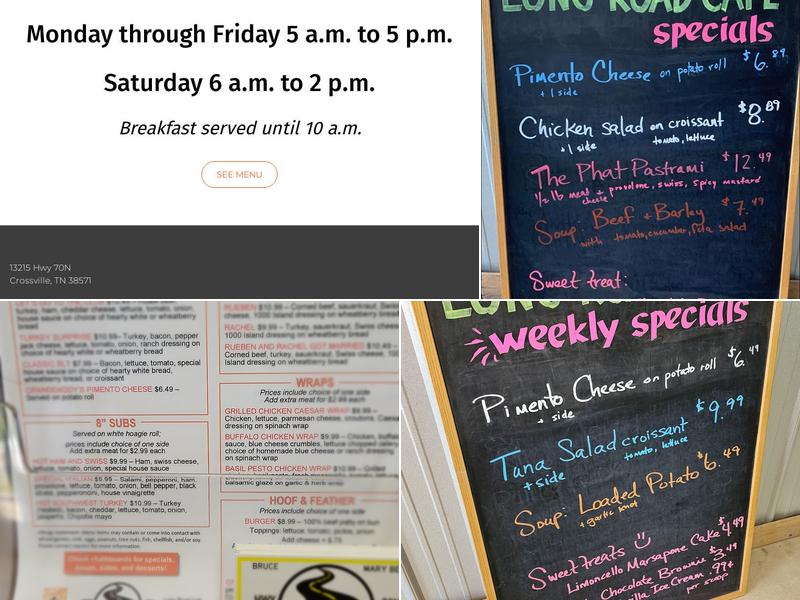 Long Road Cafe Menu