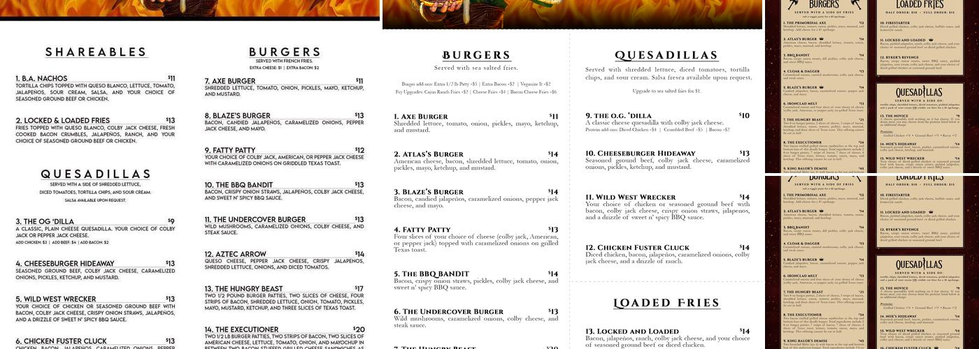 Battle Axe's Feast Menu