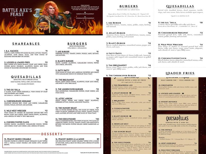 Battle Axe's Feast Menu