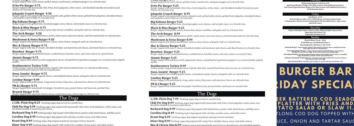 Burger Bar Menu