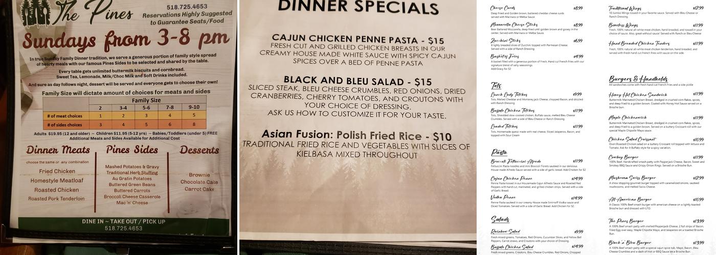 The Pines Restaurant and Events Menu