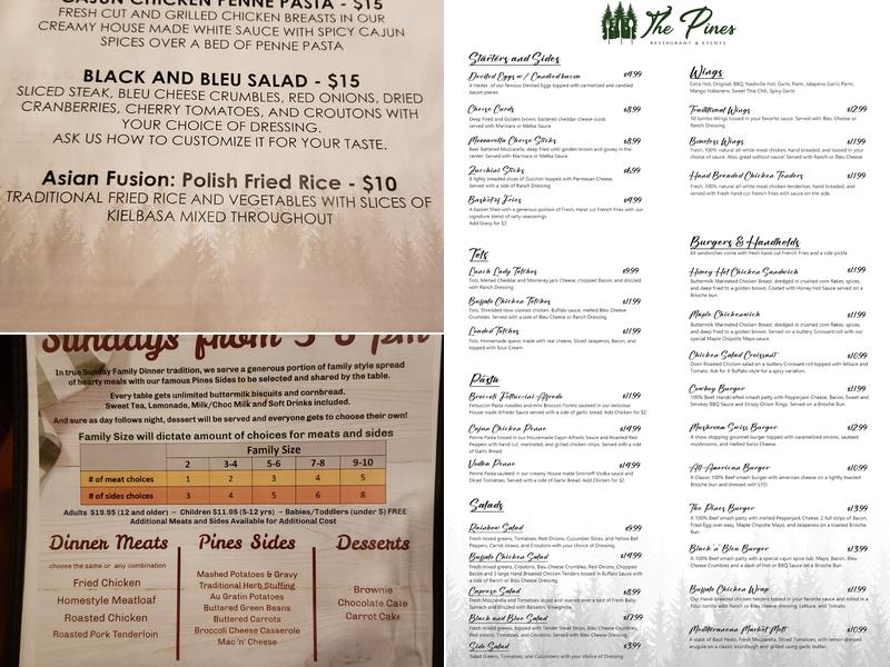 The Pines Restaurant and Events Menu