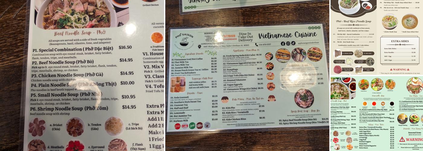 Pho SaiGon Menu