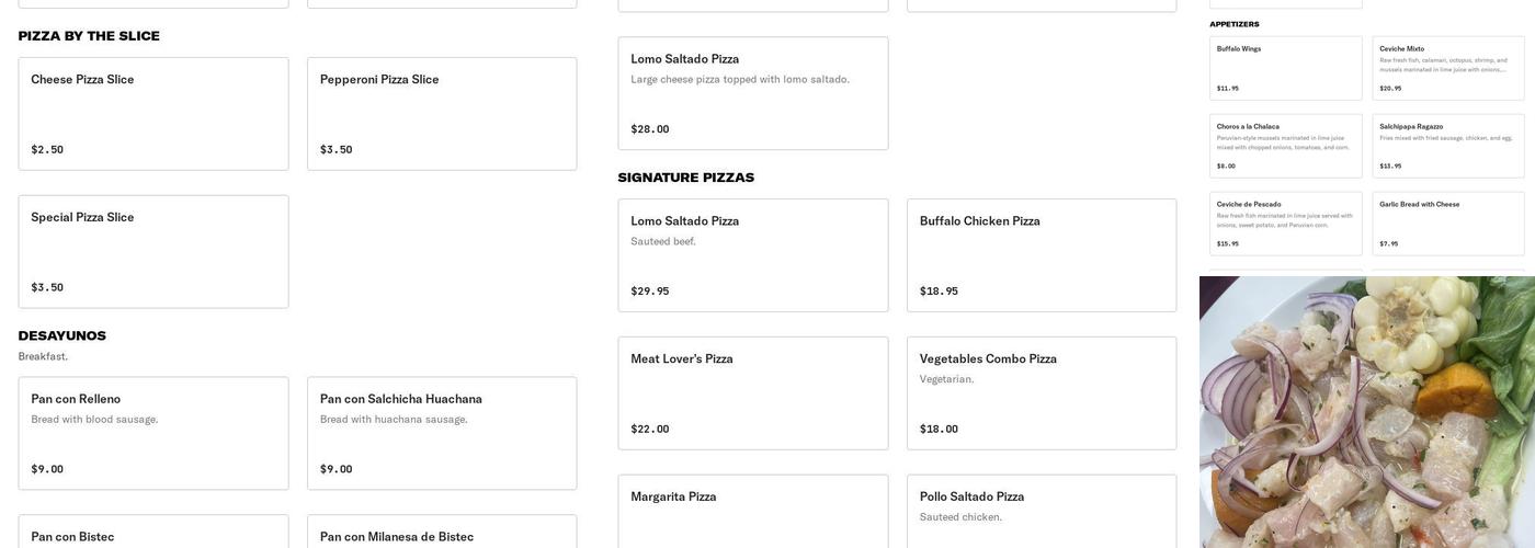 Ragazzo Peruvian Restaurant Menu