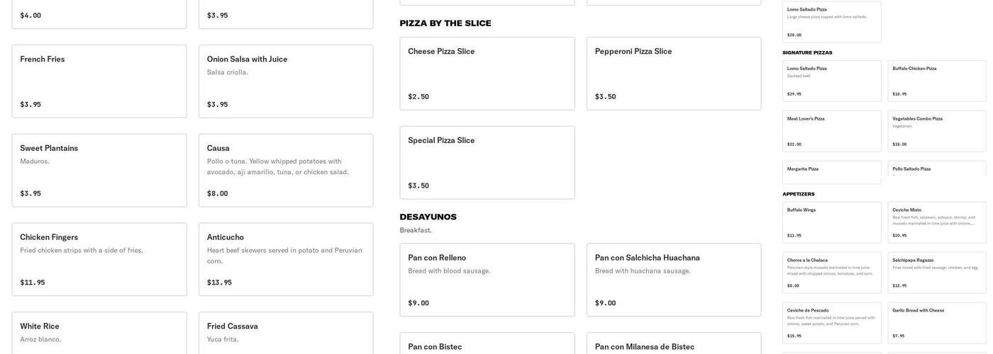 Ragazzo Peruvian Restaurant Menu