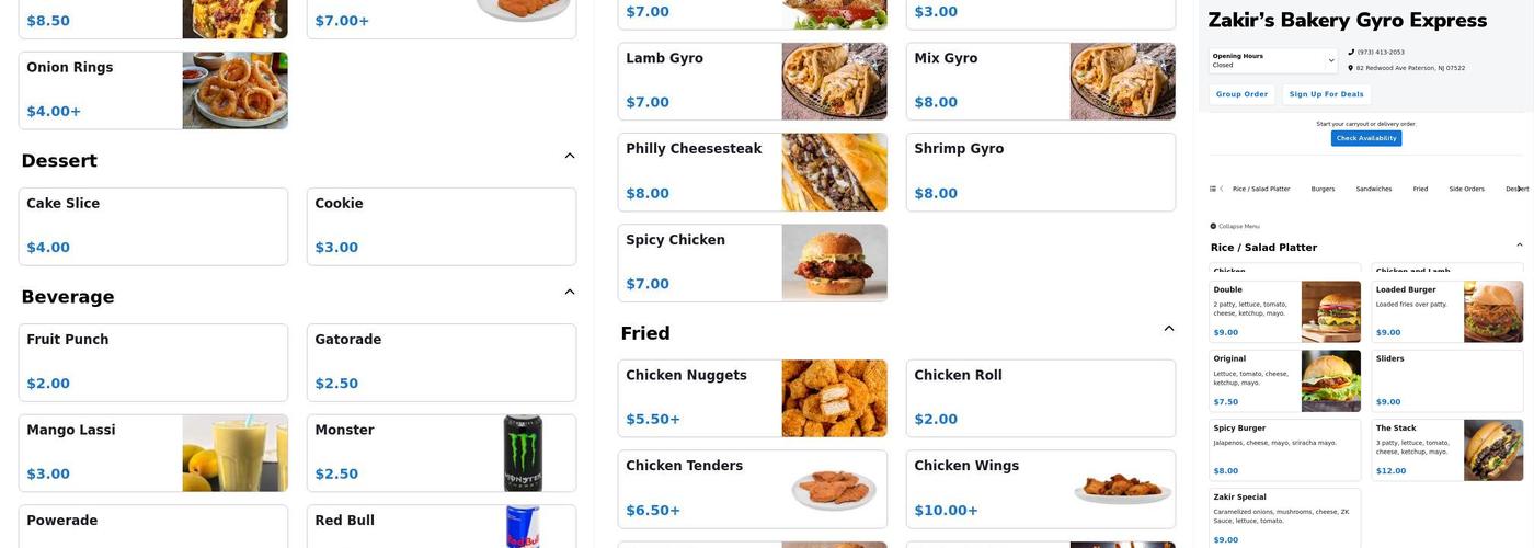 Zakir's Bakery Gyro Express Menu