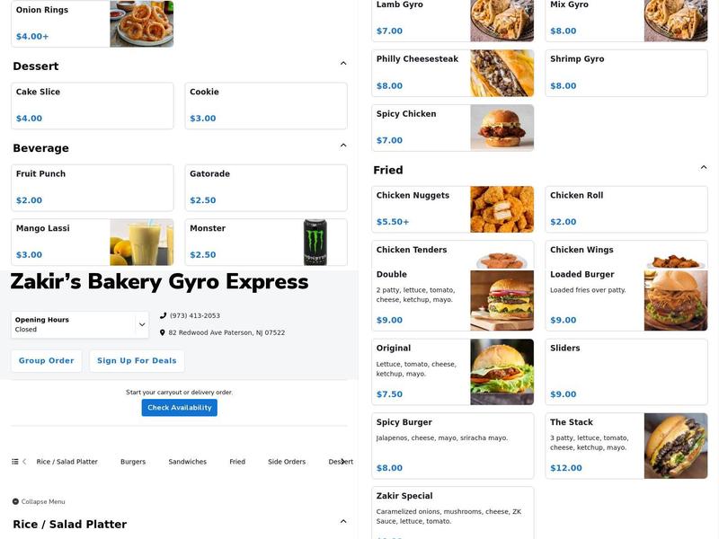 Zakir's Bakery Gyro Express Menu