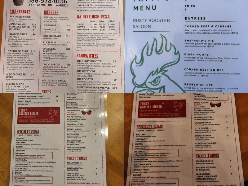 Rusty Rooster Saloon Menu