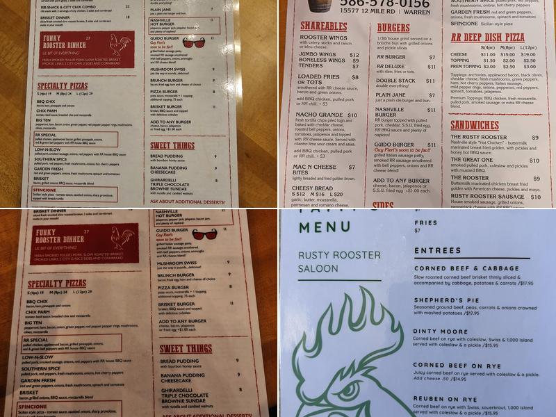 Rusty Rooster Saloon Menu