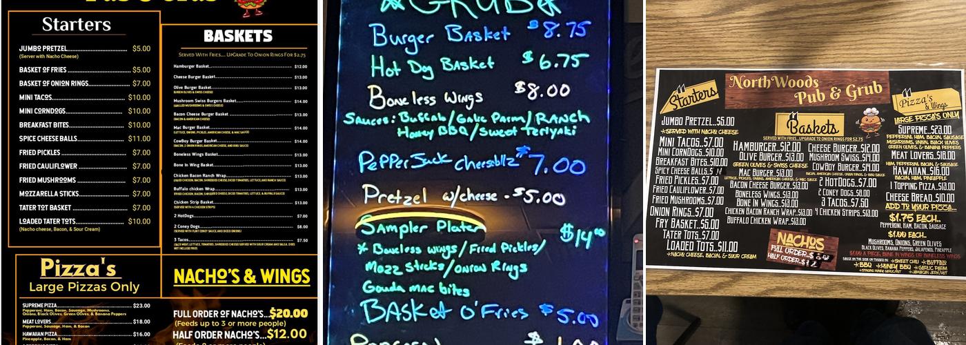 Northwoods Pub & Grub Menu