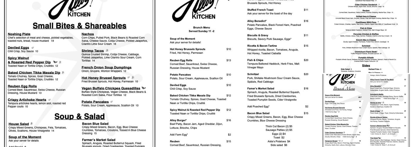 Alloy Kitchen Menu