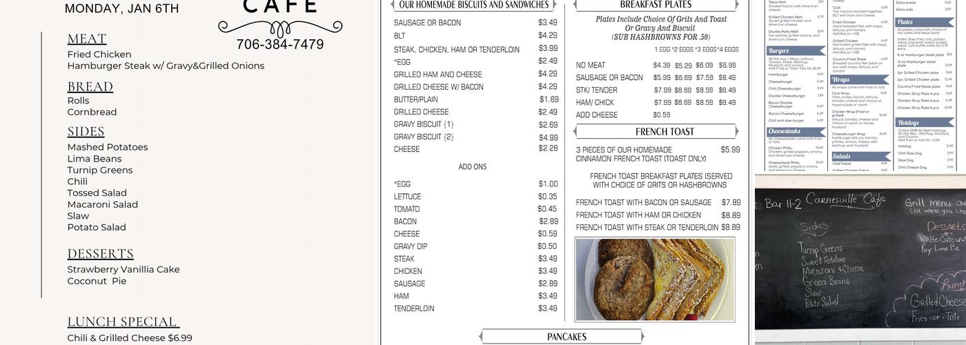 Carnesville Cafe Menu