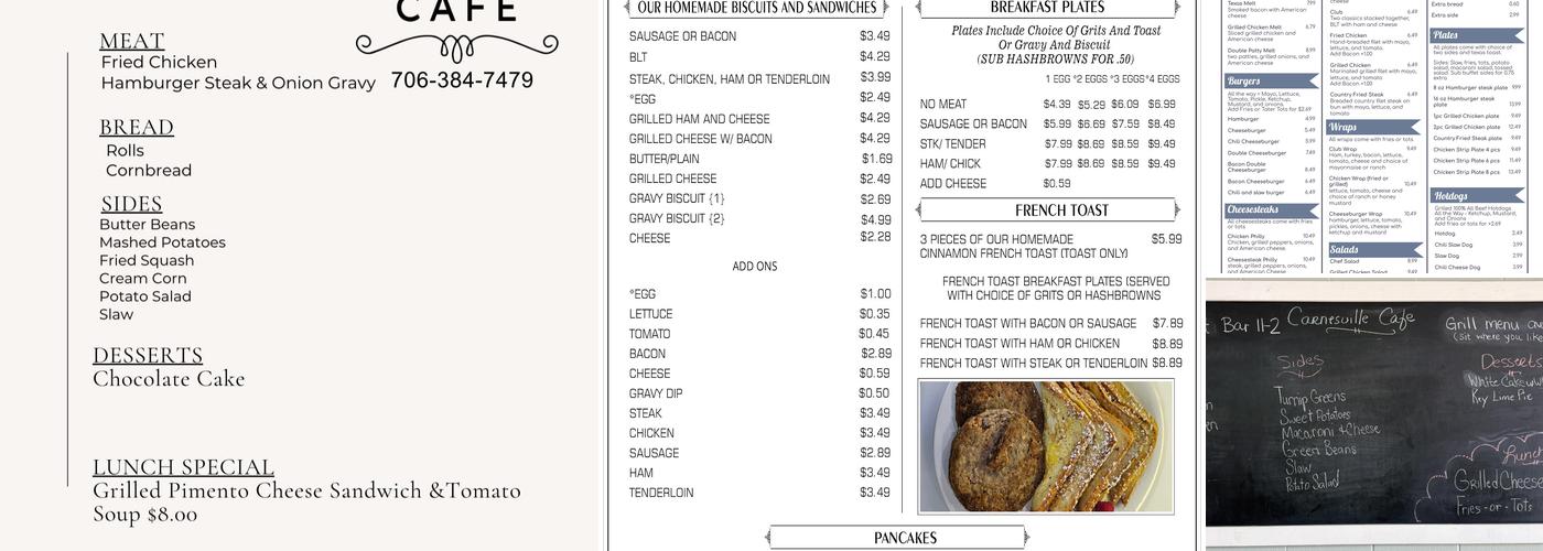 Carnesville Cafe Menu