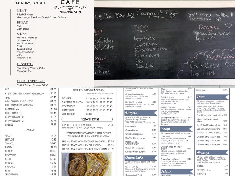 Carnesville Cafe Menu
