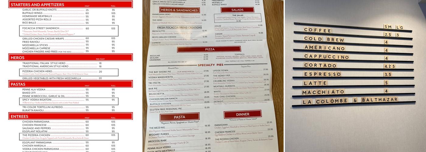 The Pizzeria of Bay Shore Menu