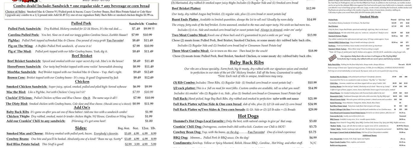 Pig Rig BBQ Menu