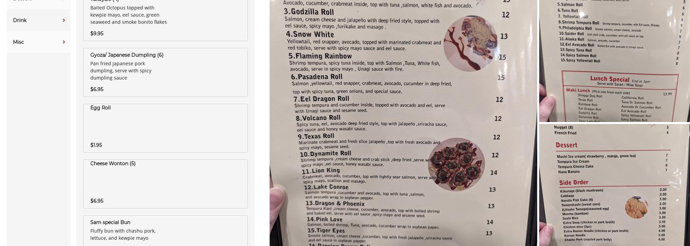 Sam Ramen Menu