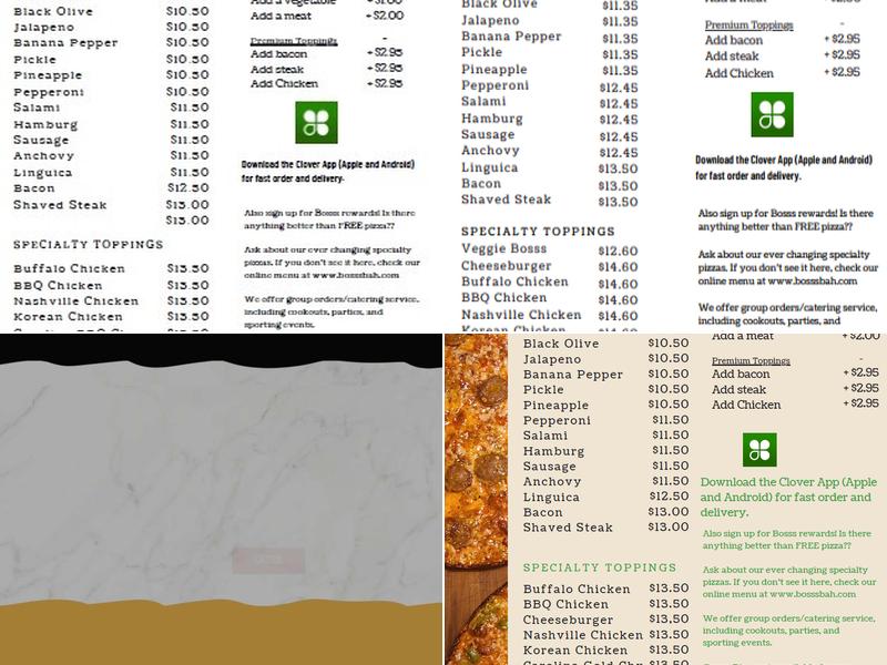 Bosss Bah Pizza Menu