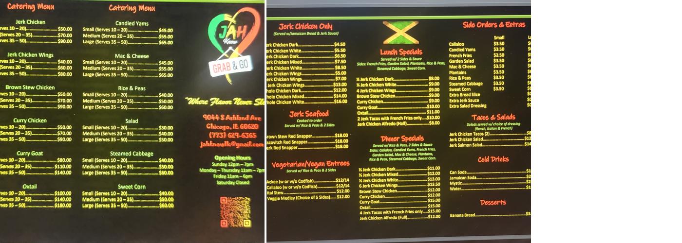Jah Know Grab N Go Jerk Chicken Menu