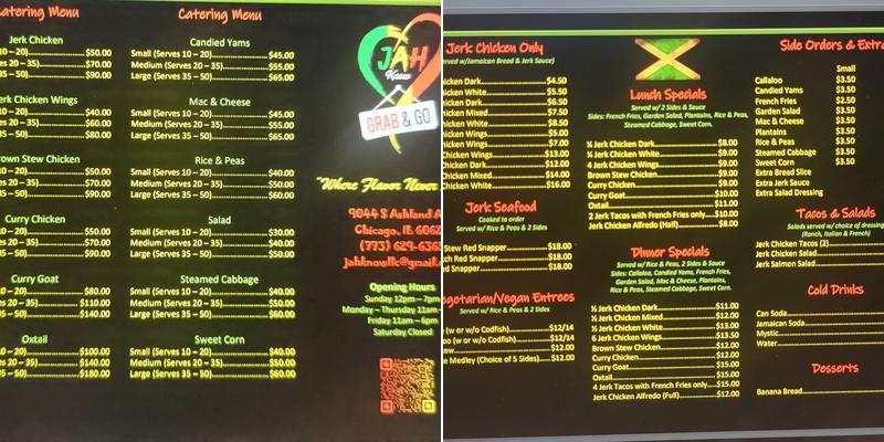 Jah Know Grab N Go Jerk Chicken Menu