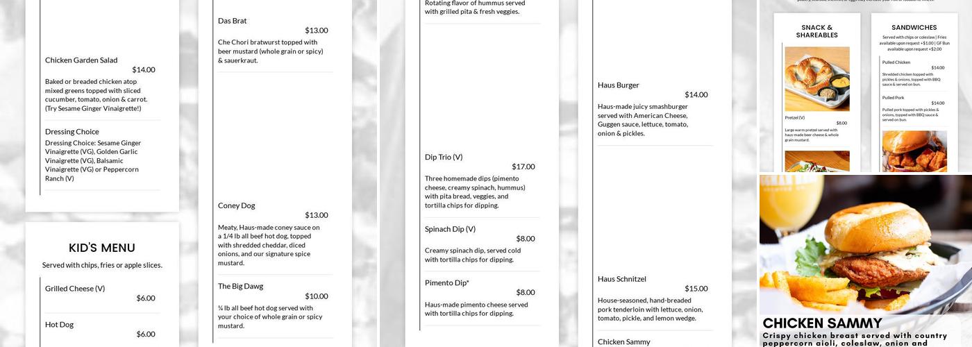 The Cabin Kitchen at Guggman Haus Menu