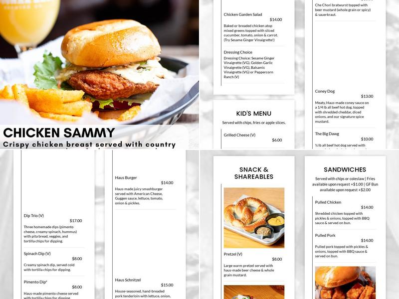 The Cabin Kitchen at Guggman Haus Menu