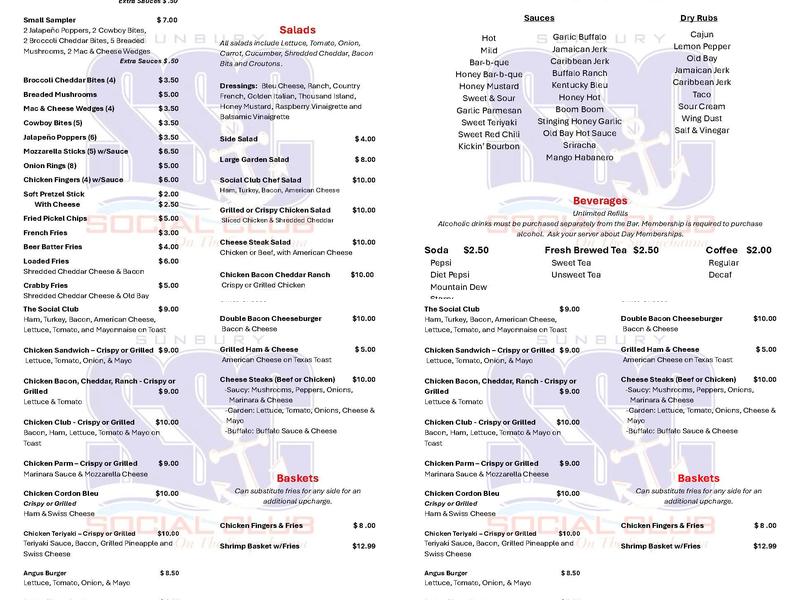 Sunbury Social Club Menu