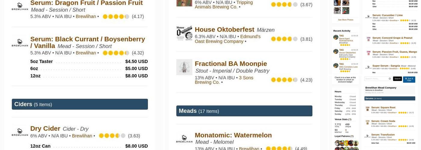 Prison Pals Brewing Co. Production Facility Menu