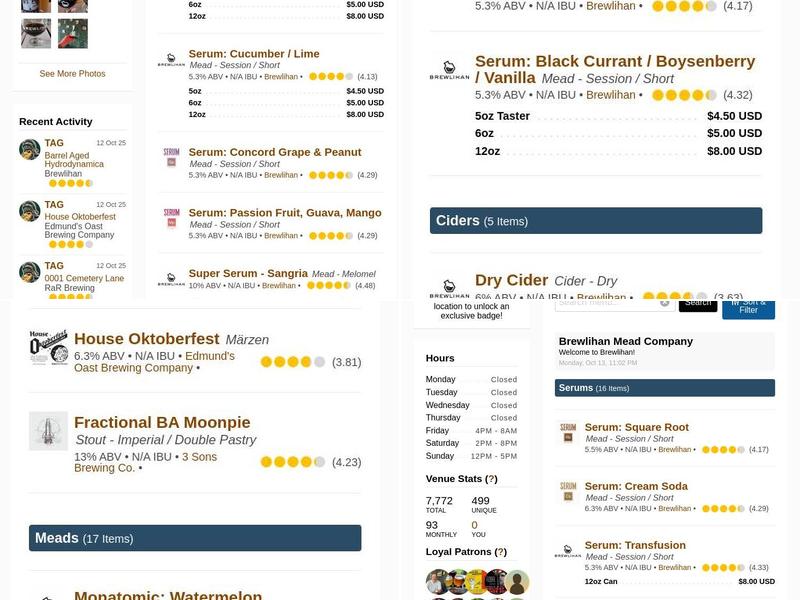 Prison Pals Brewing Co. Production Facility Menu