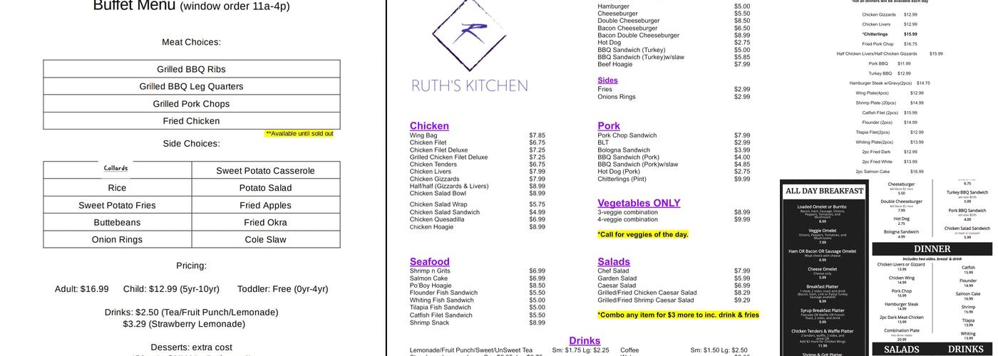 Ruth's Catering Menu