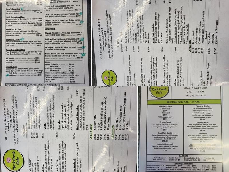 Rock Creek Cafe Menu