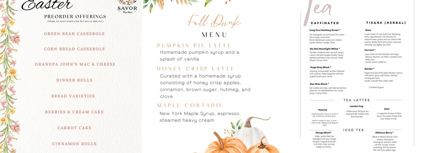 Savor The Rise Menu
