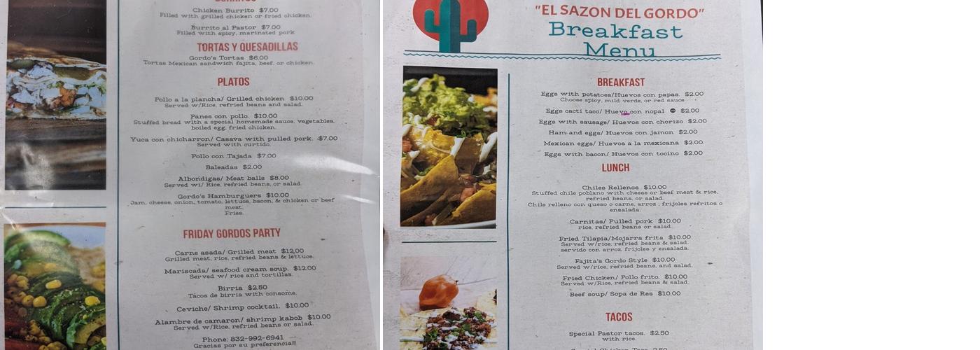 El Sazón Del Gordo Menu