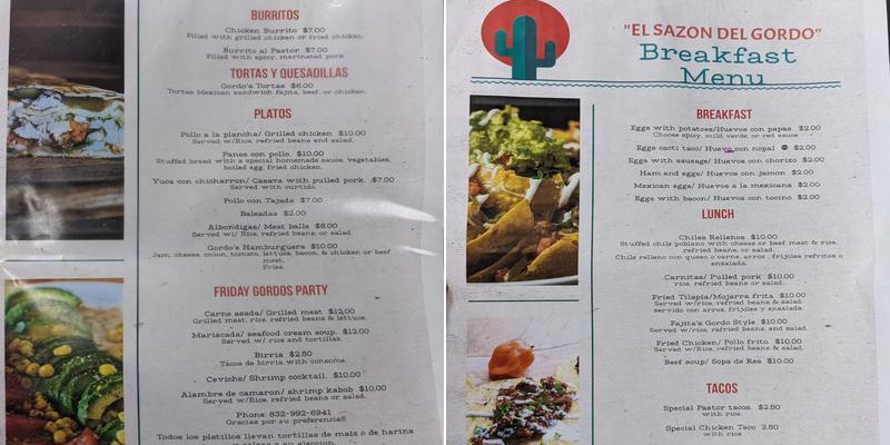 El Sazón Del Gordo Menu